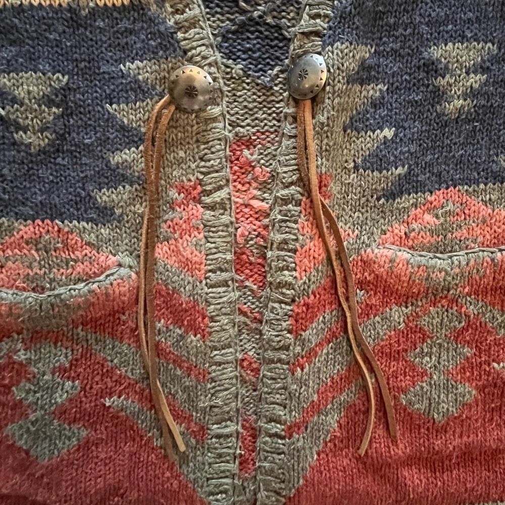 Vintage Ralph Lauren Hand Knit Southwestern Cardigan Petite Large Linen Cotton - Picture 6 of 6